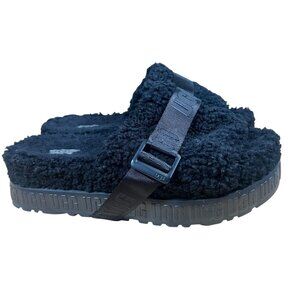 UGG Fluffita Slide Sandals Women's Size 10 in Black Excellent Preloved Condition
